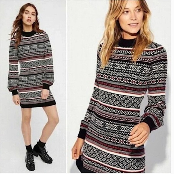 Free People Dresses & Skirts - Free People SMALL By The Fire Fair Isle Sweater Dress Wool blend